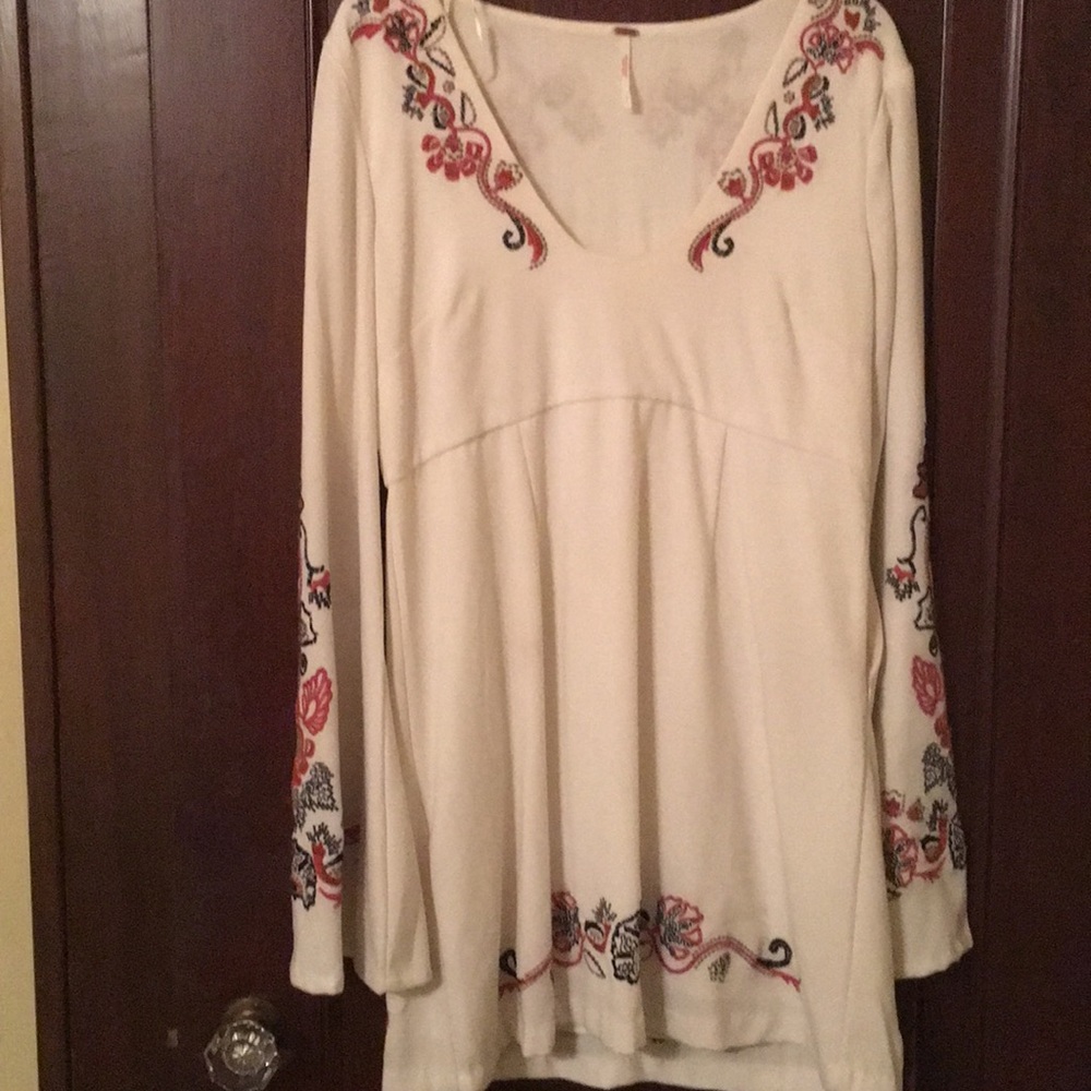 Free People Cream Long Sleeve Bishop Dress